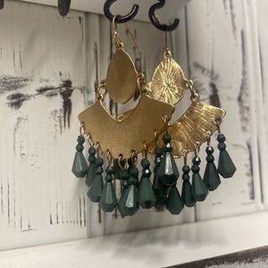 Plunder Earrings BellaRae Hold Hammered Teal Beaded Chandalier Dangle